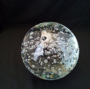 Large 4" Clear Glass Round Sphere Paperweight Controlled Bubbles